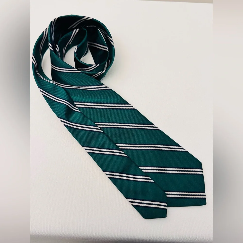 Brooks Brothers Classic Green and White Striped Tie